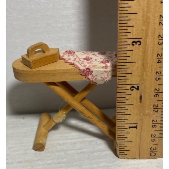 Miniature Wooden Ironing Board & Basket Iron Floral Cloth Dollhouse Laundry Room - Picture 5 of 9